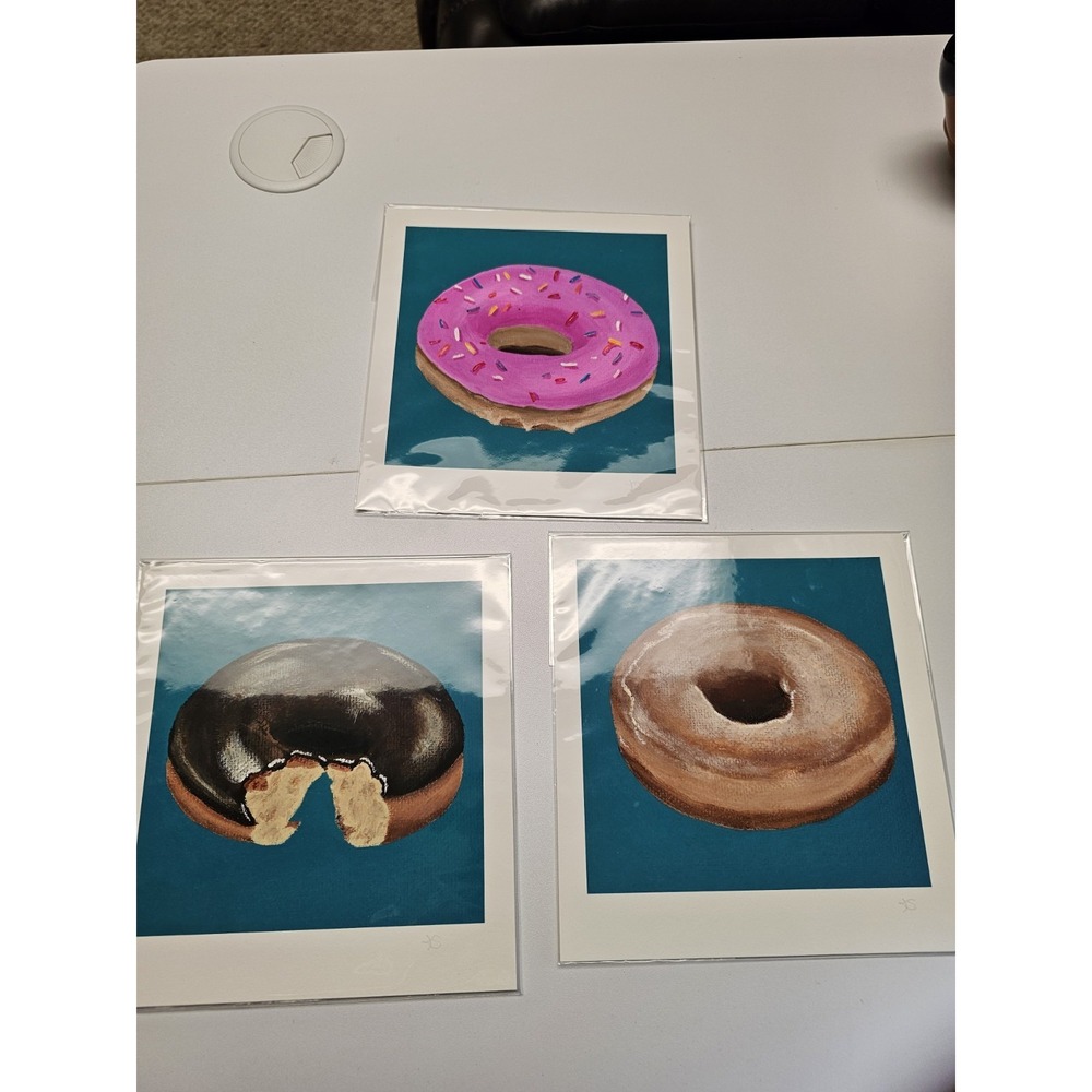 Set Of 3 Pop Art Prints Of‎ Donuts Signed KS  7"x7.5"